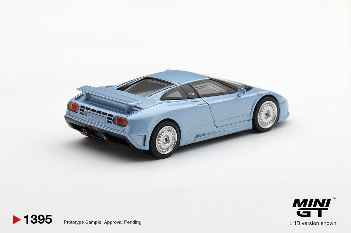 Mini GT Bugatti EB110 GT Azzurro Metallizzato Mondial de l'Automobile 1992 1:64 diecast model