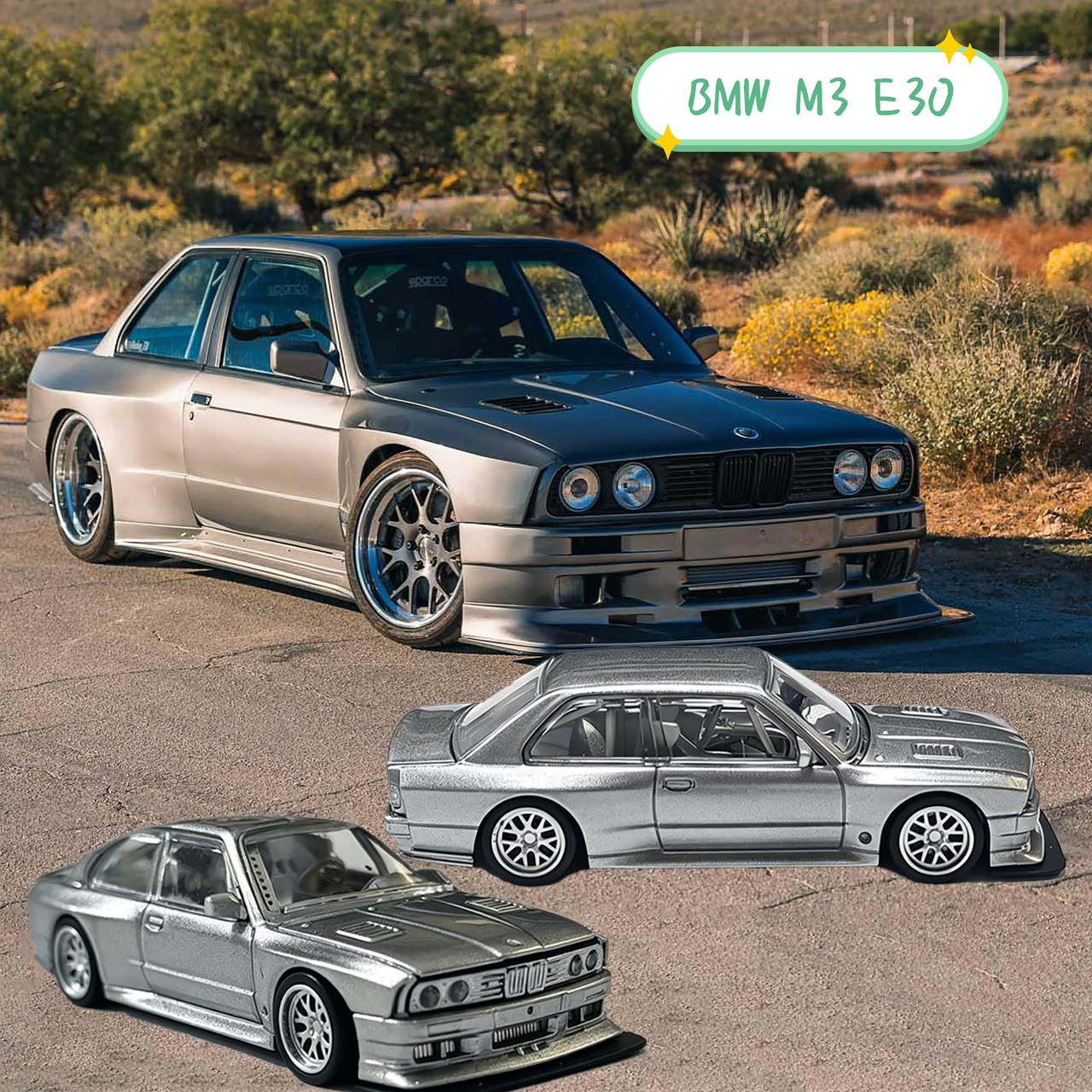 Fei Xiang FX - BMW M3 E30 Widebody (Open Hood) - Grey - 1:64 Scale Model - PRE ORDER