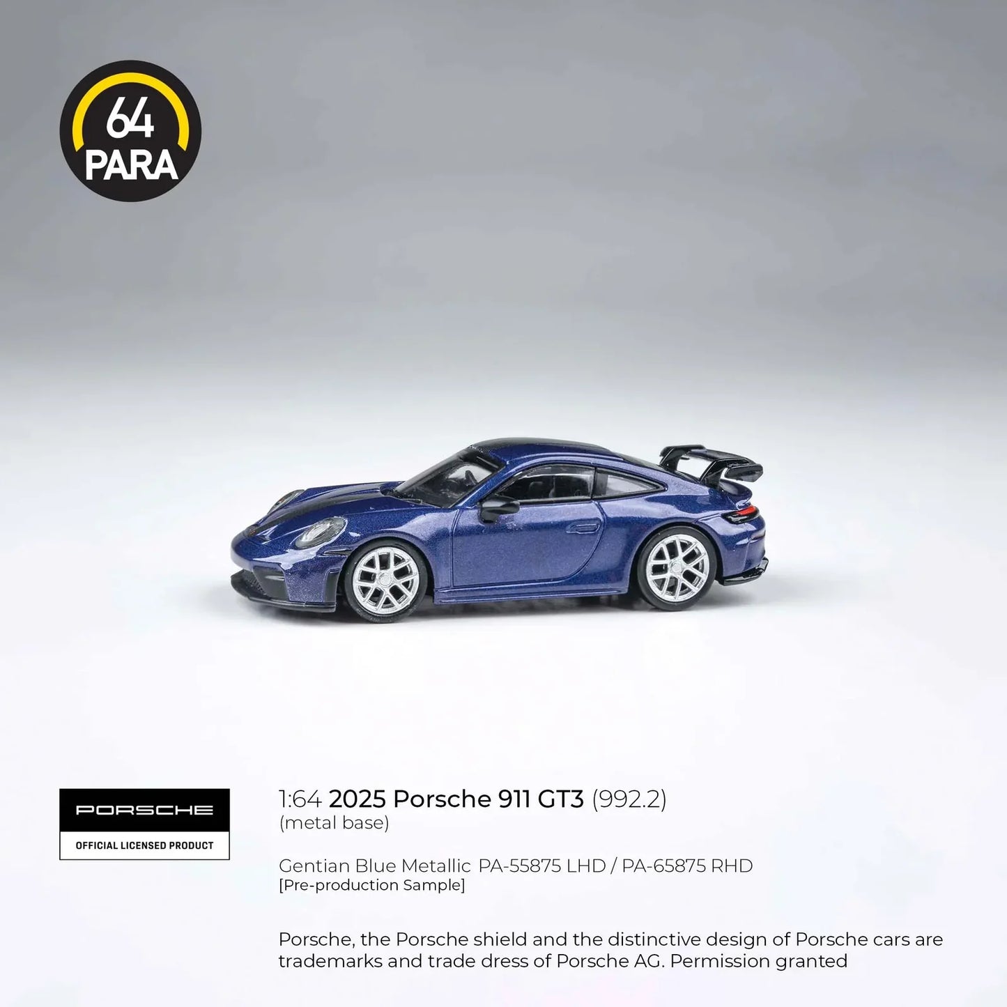 Para64 - Porsche 911 GT3 (992.2) 2025 - Metallic Blue - 1:64 Scale Model