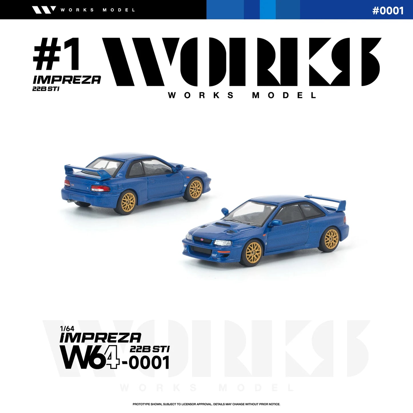 Works Model - Subaru Impreza 22B STI (Blue), 1:64 Scale - Pre Order