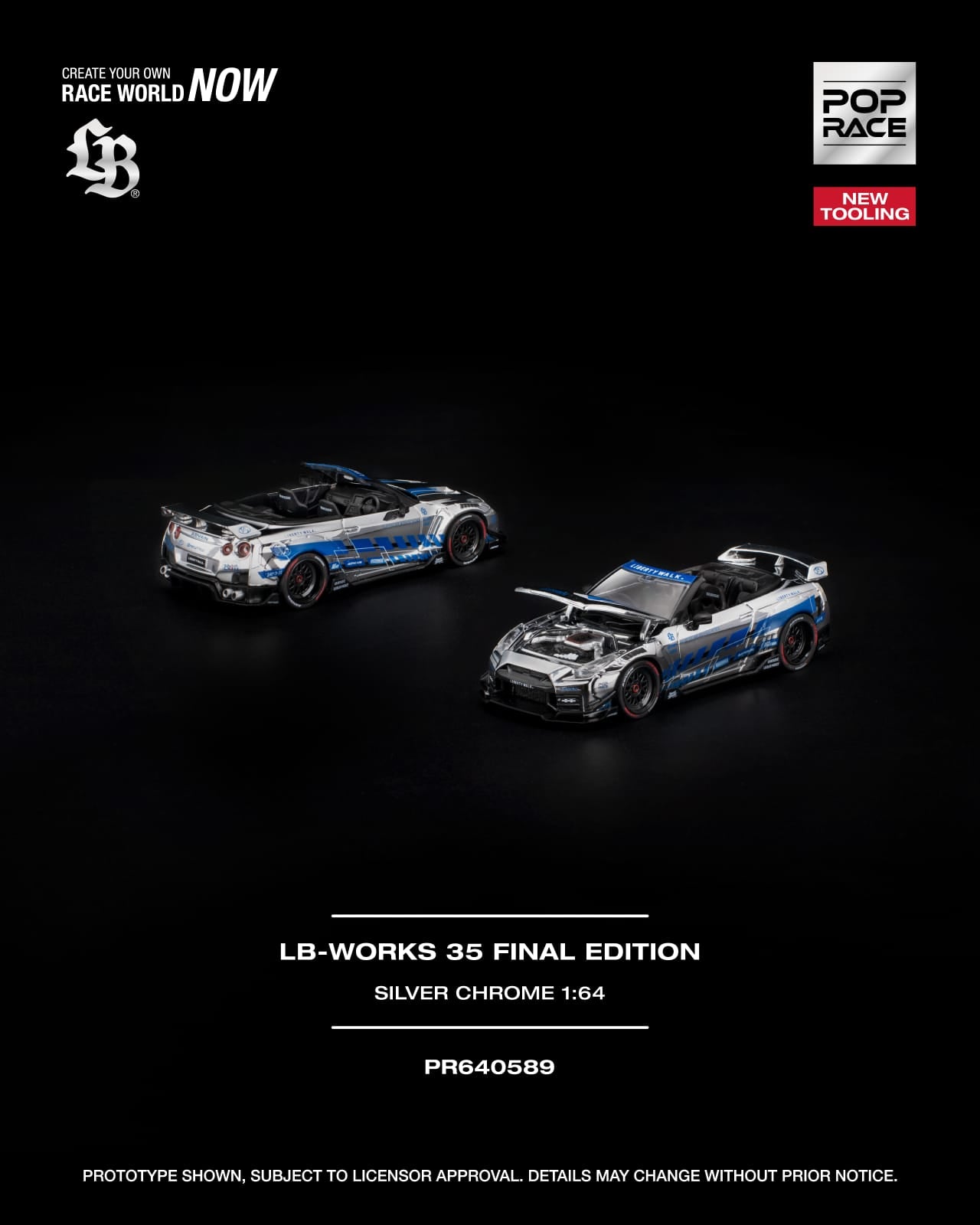 Pop Race - LB-WORKS 35 Final Edition - Silver Chrome - 1:64 Scale Model - Pre Order