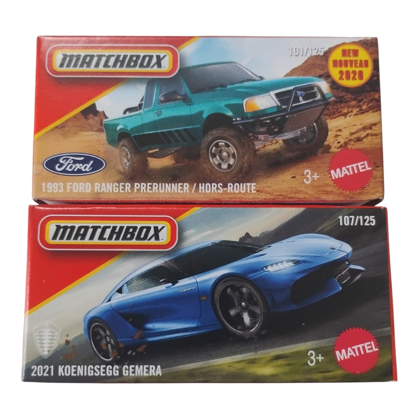 Matchbox - 2021 Koenigsegg Gemera & 1993 Ford Ranger Pre Runner - 1:64 Scale Model