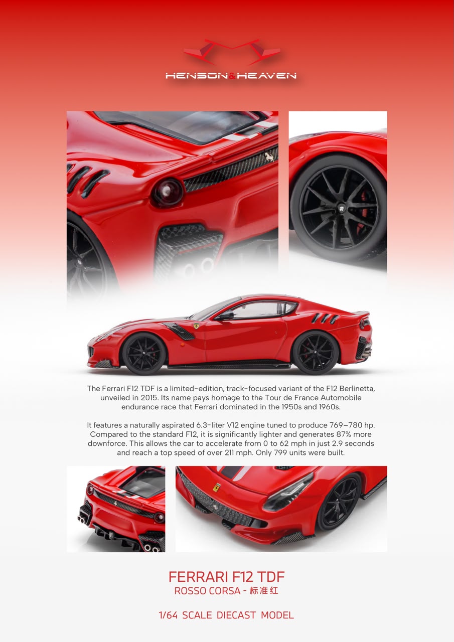 HH Model - Supercar F12 TDF - Rosso Corsa - 1:64 Diecast Model - Pre Order