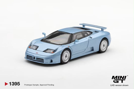 Mini GT Bugatti EB110 GT Azzurro Metallizzato Mondial de l'Automobile 1992 1:64 diecast model