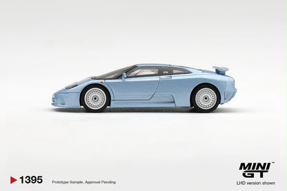 Mini GT Bugatti EB110 GT Azzurro Metallizzato Mondial de l'Automobile 1992 1:64 diecast model