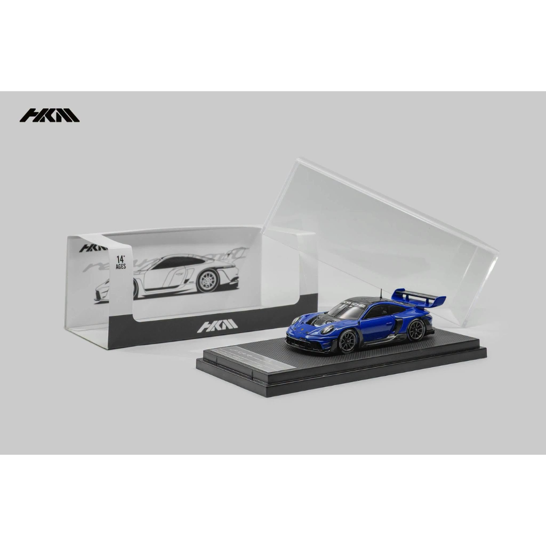 HKM Porsche 911 992 GT3 R Rennsport Brumos Wing Sanmarino Blue 1:64 - view 1