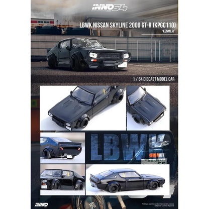INNO64 Nissan Skyline 2000 GT-R KPGC110 Kenmeri Black 1:64 - view 4