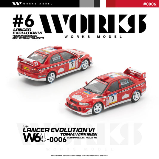 Works Model - Mitsubishi Lancer Evolution VI Tommi Makinen 2001 WRC Catalunya, 1:64 Scale - Pre Order