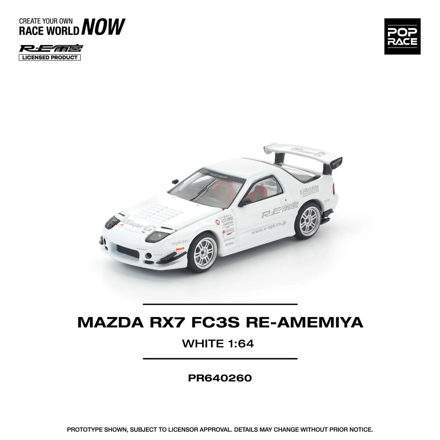 Pop Race - Mazda RX7 FC3S Re-Amemiya - White - 1:64 - Diecast Model - Torque Tribe