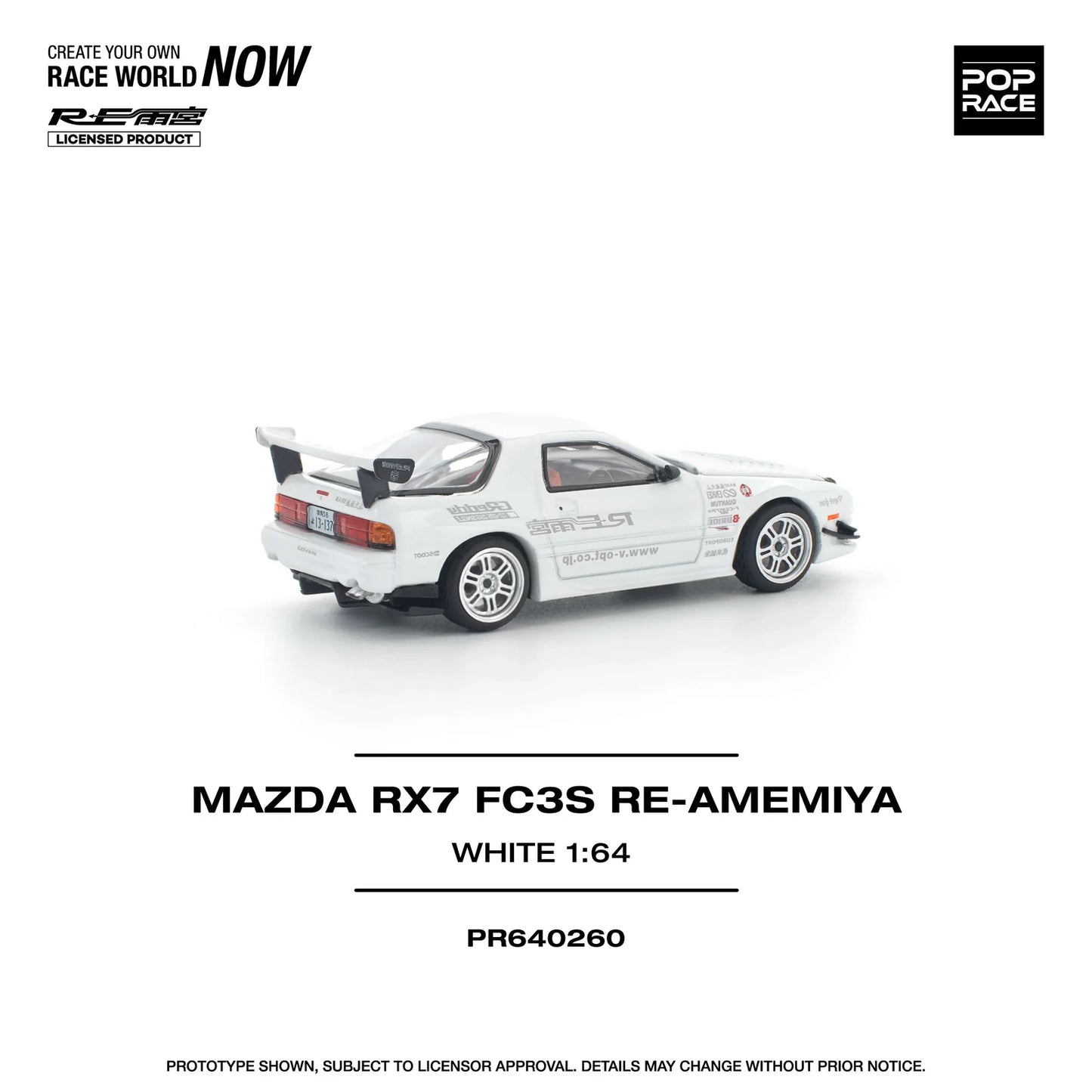 Pop Race - Mazda RX7 FC3S Re-Amemiya - White - 1:64 - Diecast Model - Torque Tribe