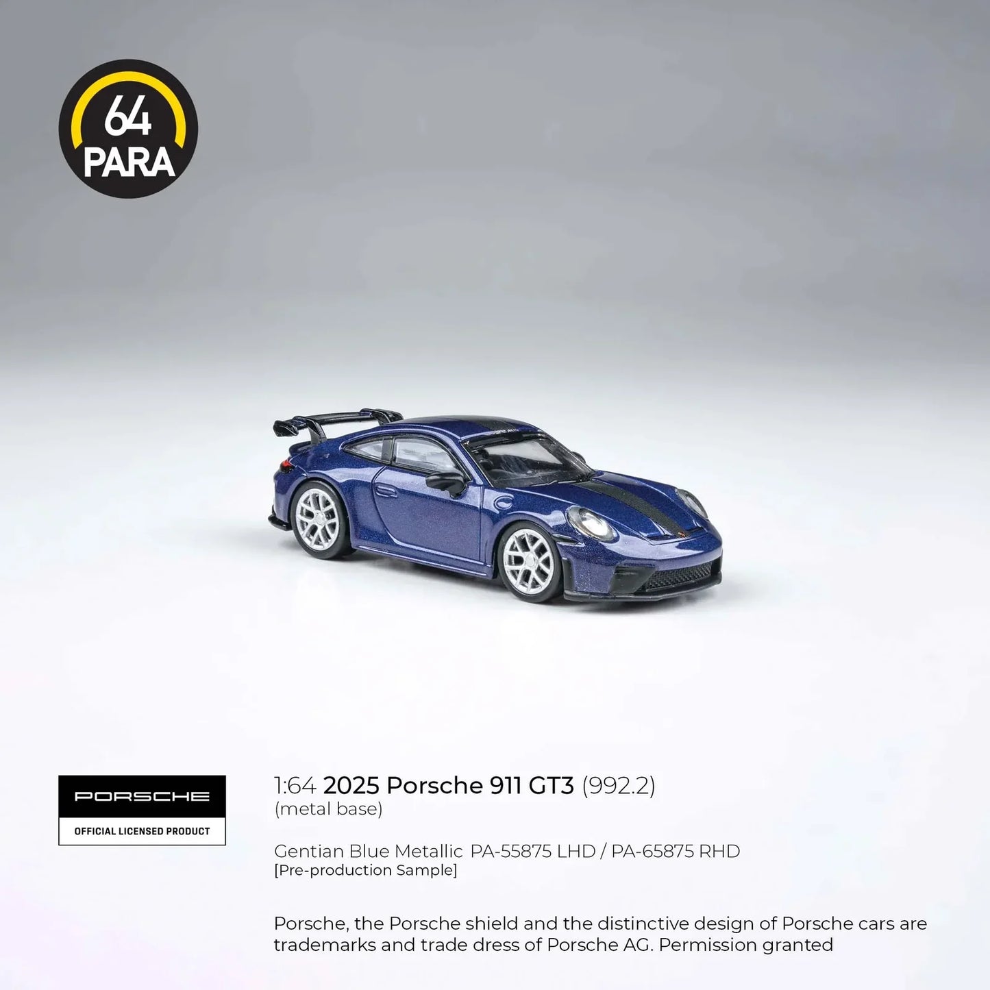 Para64 - Porsche 911 GT3 (992.2) 2025 - Metallic Blue - 1:64 Scale Model