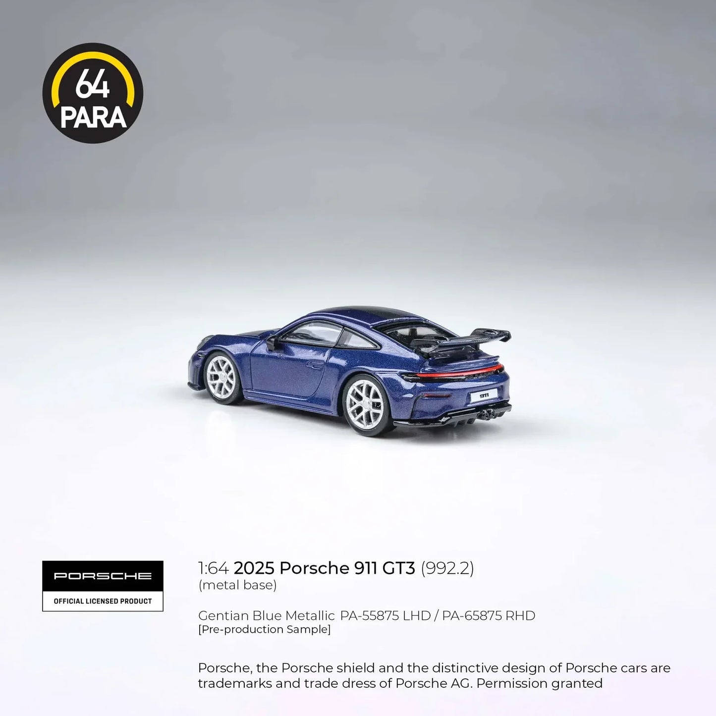 Para64 - Porsche 911 GT3 (992.2) 2025 - Metallic Blue - 1:64 Scale Model