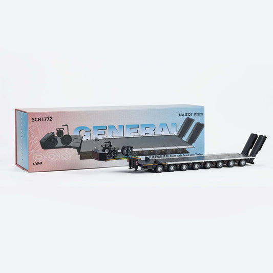 Massdi - Scania Eight-Axis Semi-Low Deck Trailer - Black - 1:64 Scale - Torque Tribe