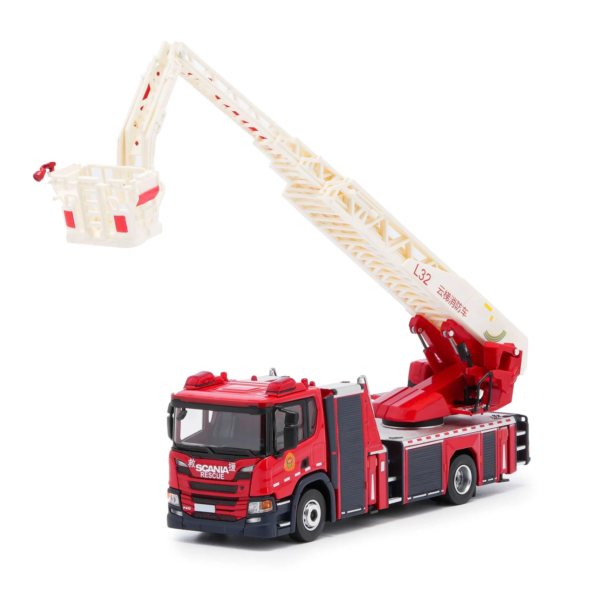 Massdi - Scania Fire Ladder - Red - 1:64 Scale - Torque Tribe