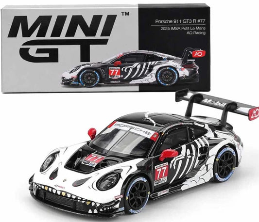 Mini GT - Porsche 911 GT3 R #77 AO Racing "Skeleton Rexy" 2025 IMSA Petit Le Mans - BOX -1:64 Scale Model - Torque Tribe