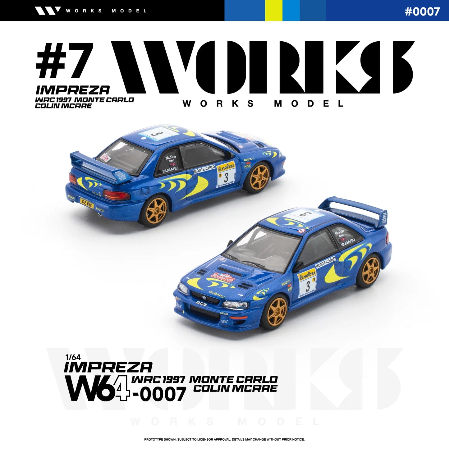 Works Model - Subaru Impreza WRC 1997 Monte Carlo Colin Mcrae, 1:64 Scale - Pre Order