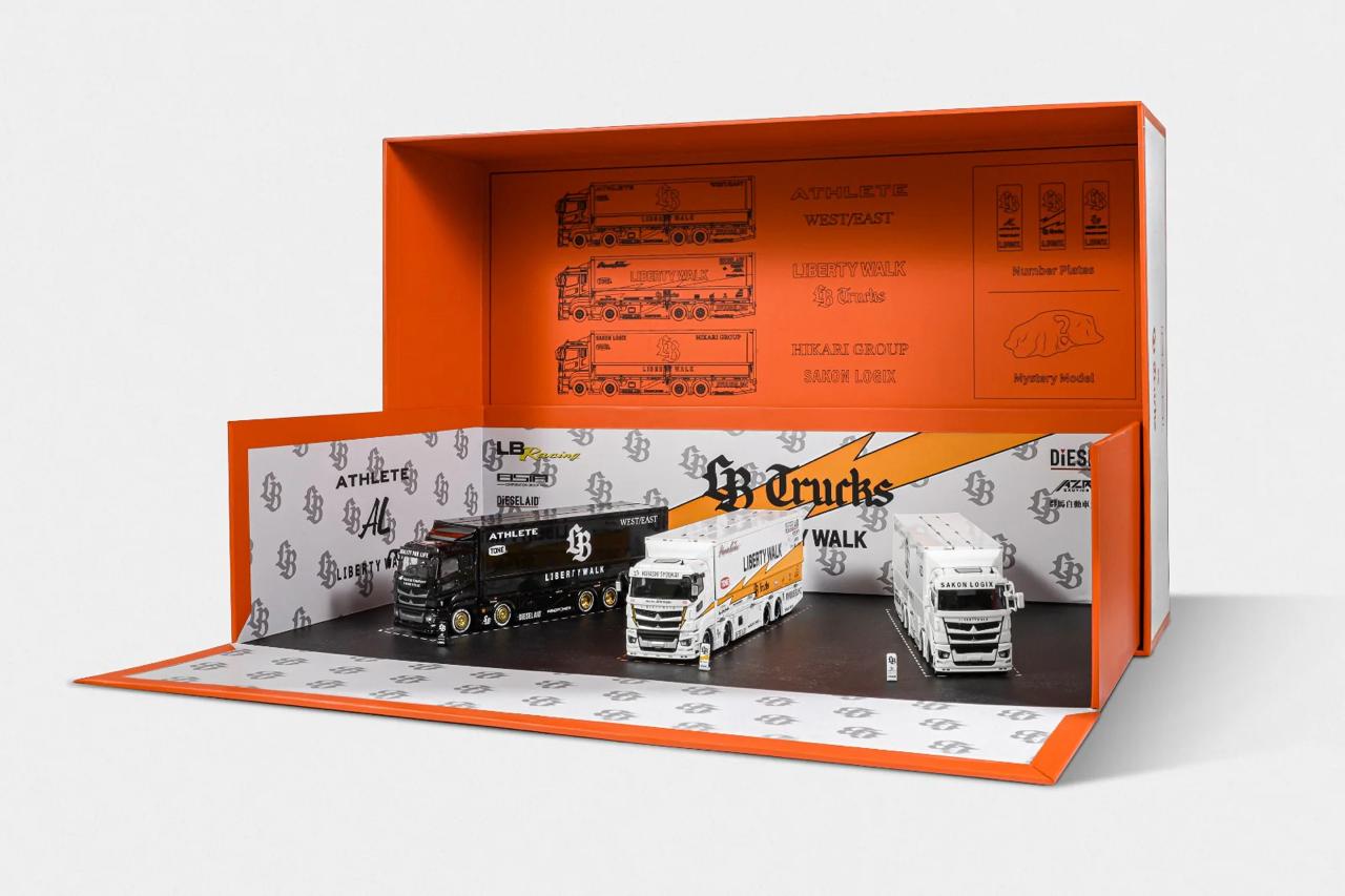 LBWK Mitsubishi LB-TRUCKS Fuso Super Great 3 Truck Set with Car