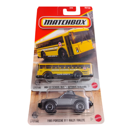 Matchbox - 1985 Porsche 911 Rally & MBX EV School Bus - 1:64 Diecast Model - Torque Tribe