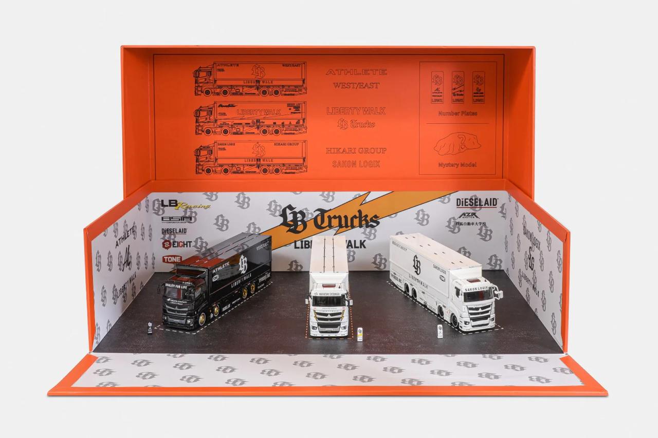 GCD LB-トラックスーパーグレート・MINI GT LBWK KUMA 3台 LBWK Mitsubishi LB-TRUCKS Fuso Super Great 3 Truck Set with Car