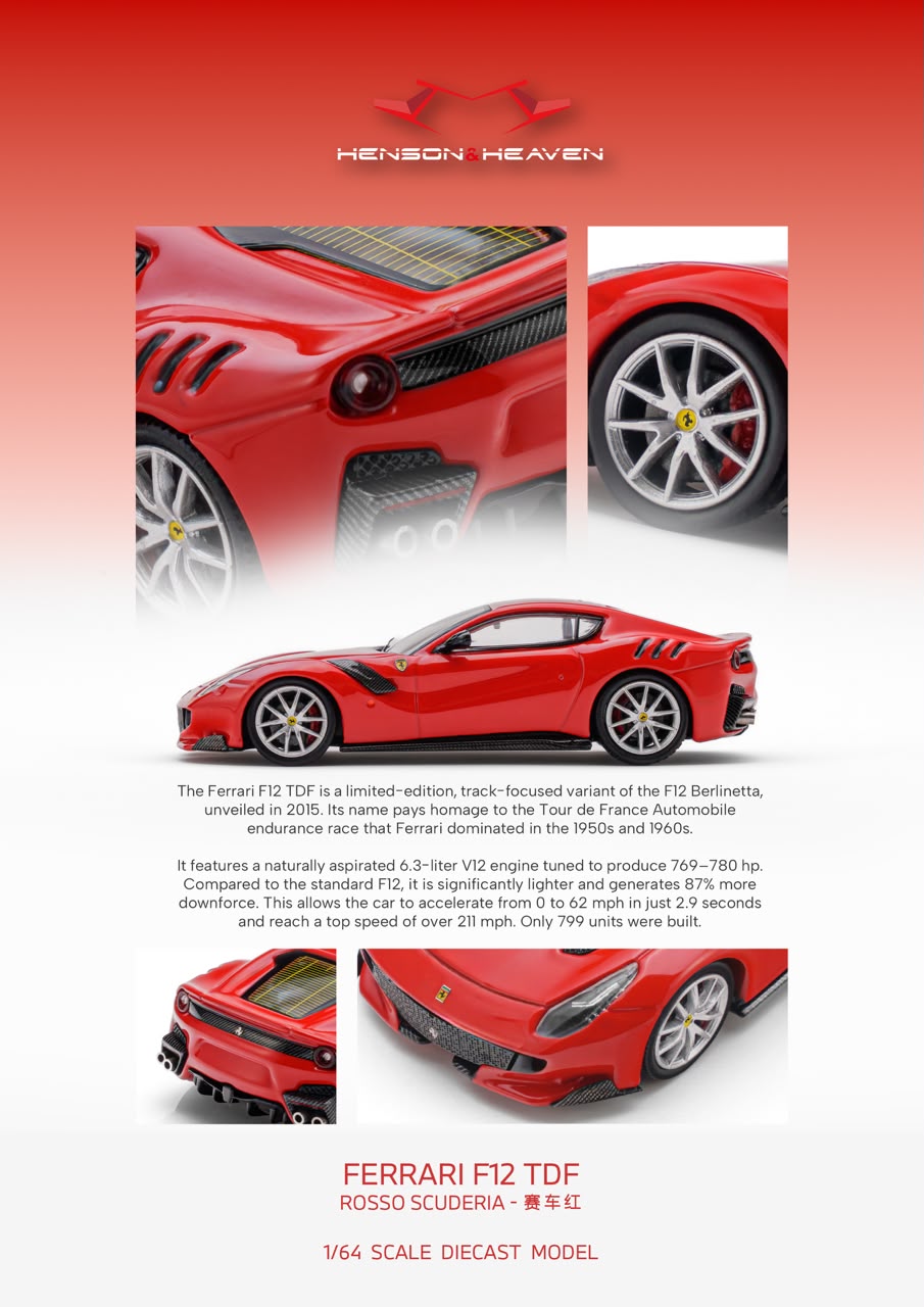 HH Model - Supercar F12 TDF - Rosso Scuderia - 1:64 Diecast Model - Pre Order